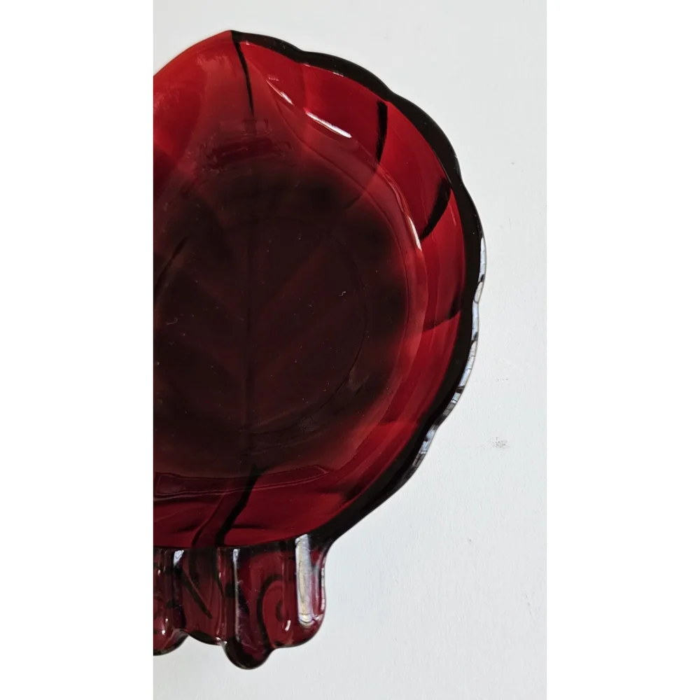 1940's Anchor Hocking Royal Ruby Red Grape Leaf Ashtray Model Vintage